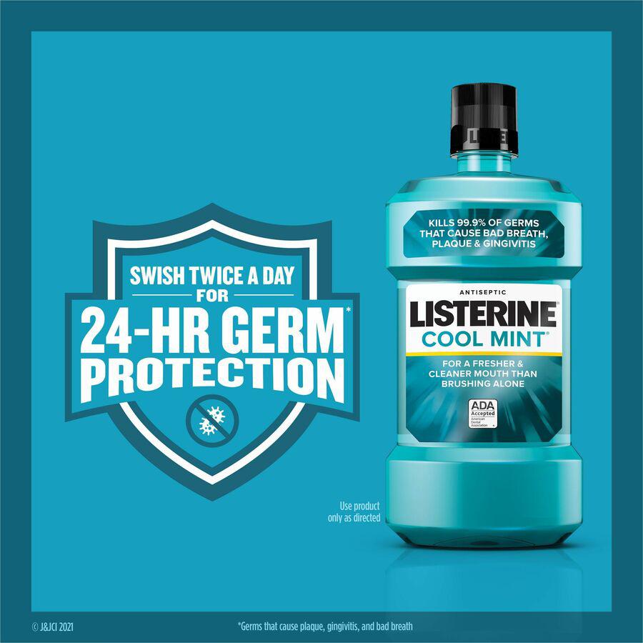 LISTERINE&reg; Cool Mint Antiseptic Mouthwash - For Bad Breath, Cleaning - Cool Mint - 1.06 quart - 6 / Carton. Picture 11
