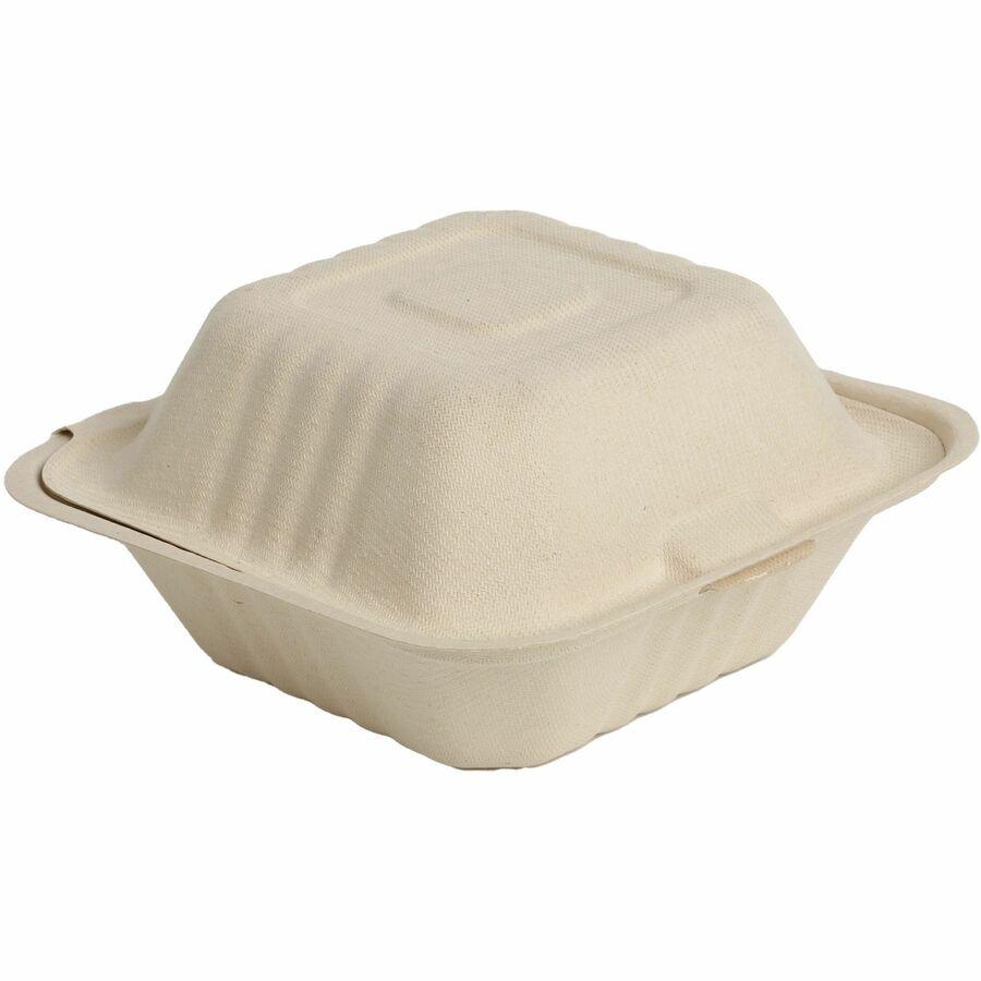 BluTable 21 oz Portable Clamshell Containers - Food Storage, Food - Natural - Molded Fiber, Sugarcane Fiber Body - 500 / Carton. Picture 3