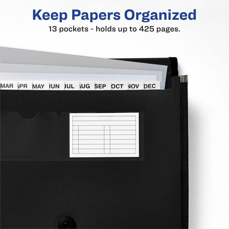 Avery&reg; Letter, A4 Recycled Expanding File - 425 Sheet Capacity - 13 Pocket(s) - Polypropylene, Plastic, Fabric - Black - 100% Recycled. Picture 6