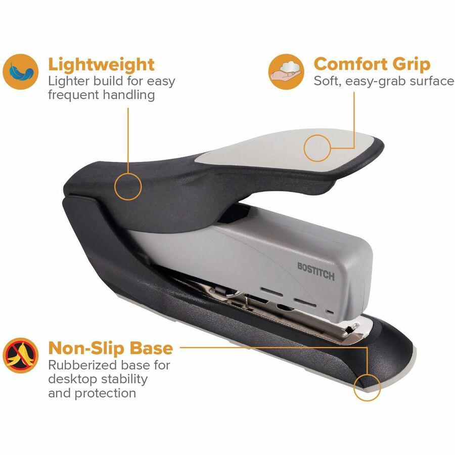 Bostitch Spring-Powered Antimicrobial Heavy Duty Stapler - 60 Sheets Capacity - 5/16" , 3/8" Staple Size - 1 Each - Black, Gray. Picture 8