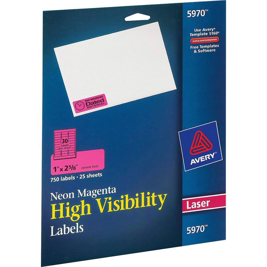 Avery&reg; Shipping Labels - 1" Width x 2 5/8" Length - Permanent Adhesive - Rectangle - Laser - Neon Magenta - Paper - 30 / Sheet - 25 Total Sheets - 750 Total Label(s) - 750 / Pack. Picture 4