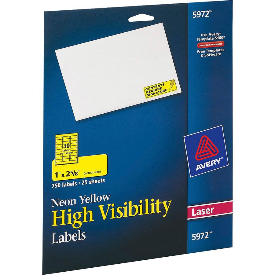 Avery&reg; Shipping Labels - 1" Width x 2 5/8" Length - Permanent Adhesive - Rectangle - Laser - Neon Yellow - Paper - 30 / Sheet - 25 Total Sheets - 750 Total Label(s) - 750 / Pack. Picture 6