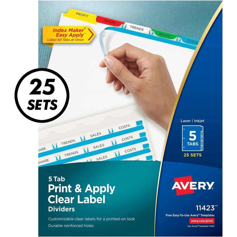 Avery&reg; Index Maker Index Divider - 125 x Divider(s) - 5 - 5 Tab(s)/Set - 8.5" Divider Width x 11" Divider Length - 3 Hole Punched - White Paper Divider - Multicolor Paper Tab(s) - 25 / Set. Picture 2