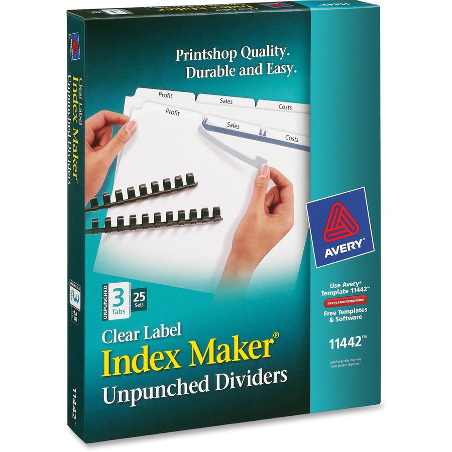 Avery&reg; Print & Apply Label Unpunched Dividers - Index Maker Easy Apply Label Strip - 75 x Divider(s) - 3 Blank Tab(s) - 3 Tab(s)/Set - 8.5" Divider Width x 11" Divider Length - Letter - White Pape. Picture 8