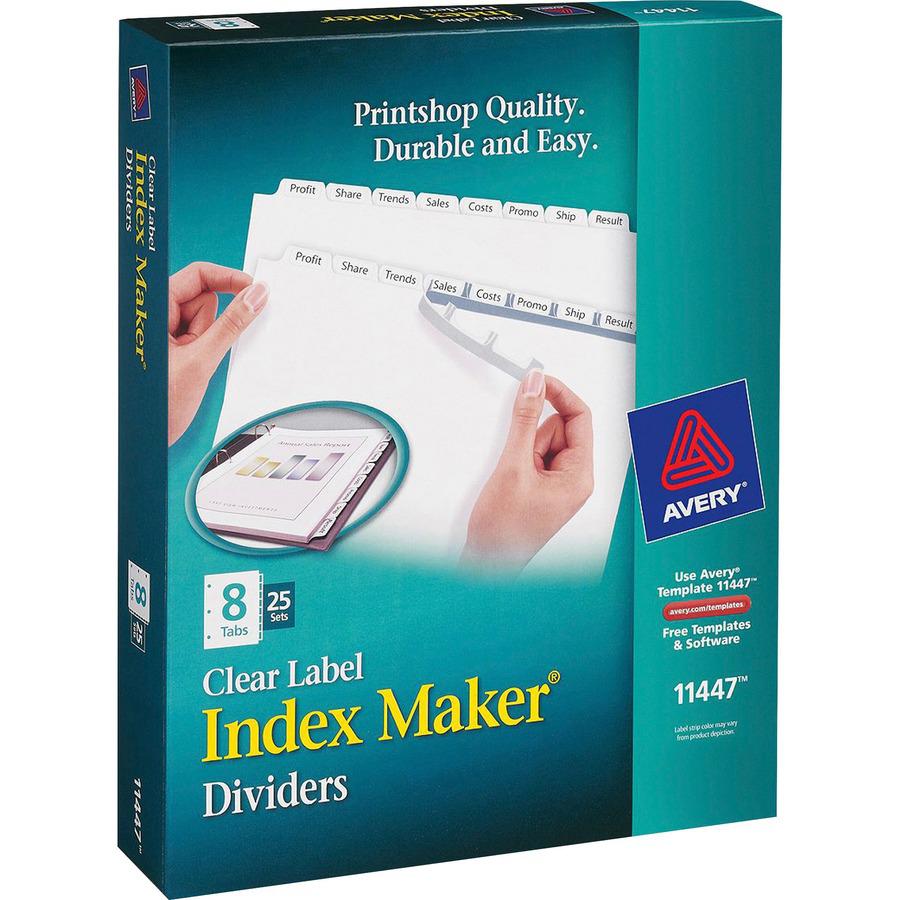 Avery&reg; Print & Apply Clear Label Dividers - Index Maker Easy Apply Label Strip - 200 x Divider(s) - 8 Blank Tab(s) - 8 Tab(s)/Set - 8.5" Divider Width x 11" Divider Length - Letter - 3 Hole Punche. Picture 5