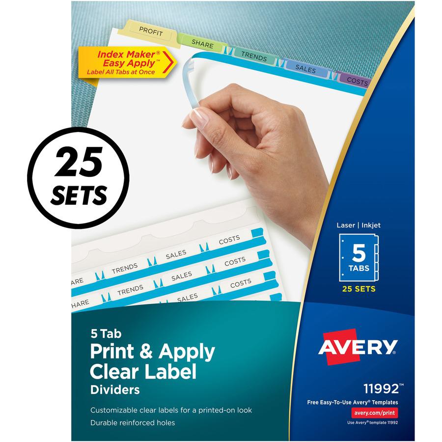 Avery&reg; Index Maker Index Divider - 125 x Divider(s) - Print-on Tab(s) - 5 - 5 Tab(s)/Set - 8.5" Divider Width x 11" Divider Length - 3 Hole Punched - White Paper Divider - Multicolor Paper Tab(s) . Picture 2
