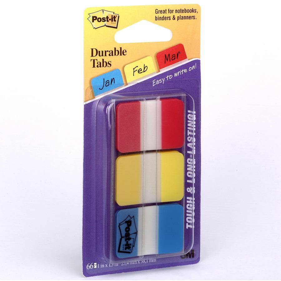 Post-it&reg; Durable Tabs - Write-on Tab(s) - 0.98" Tab Height x 1" Tab Width - Self-adhesive, Removable - Red, Yellow, Blue, Neon Tab(s) - Wear Resistant, Tear Resistant, Durable, Writable, Repositio. Picture 6