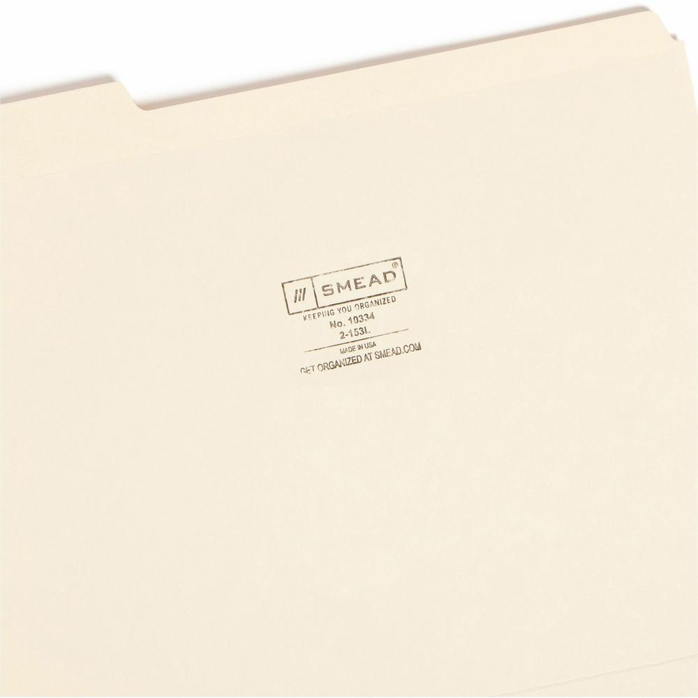 Smead 1/3 Tab Cut Letter Recycled Top Tab File Folder - 8 1/2" x 11" - 3/4" Expansion - Top Tab Location - Assorted Position Tab Position - Manila - 10% Recycled - 100 / Box. Picture 7