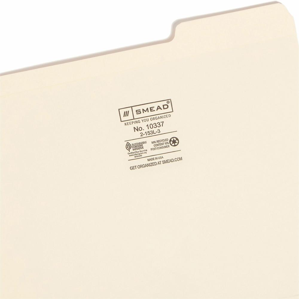 Smead 1/3 Tab Cut Letter Recycled Top Tab File Folder - 8 1/2" x 11" - 3/4" Expansion - Top Tab Location - Right Tab Position - Manila - 10% Recycled - 100 / Box. Picture 7