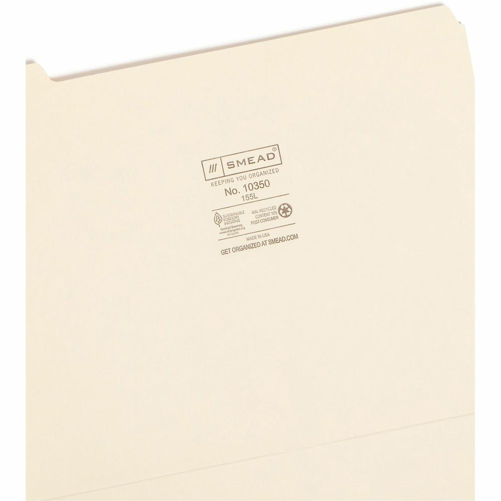 Smead 1/5 Tab Cut Letter Recycled Top Tab File Folder - 8 1/2" x 11" - 3/4" Expansion - Top Tab Location - Assorted Position Tab Position - Manila - 10% Recycled - 100 / Box. Picture 7