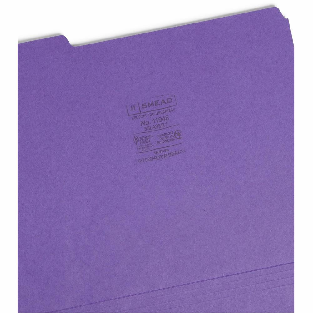 Smead 1/3 Tab Cut Letter Recycled Top Tab File Folder - 8 1/2" x 11" - 3/4" Expansion - Top Tab Location - Assorted Position Tab Position - Assorted - 10% Recycled - 100 / Box. Picture 7