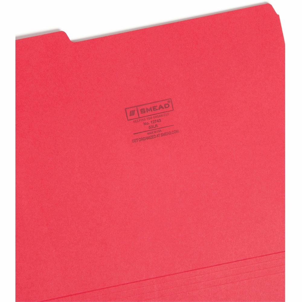 Smead 1/3 Tab Cut Letter Recycled Top Tab File Folder - 8 1/2" x 11" - 3/4" Expansion - Top Tab Location - Assorted Position Tab Position - Red - 10% Recycled - 100 / Box. Picture 7