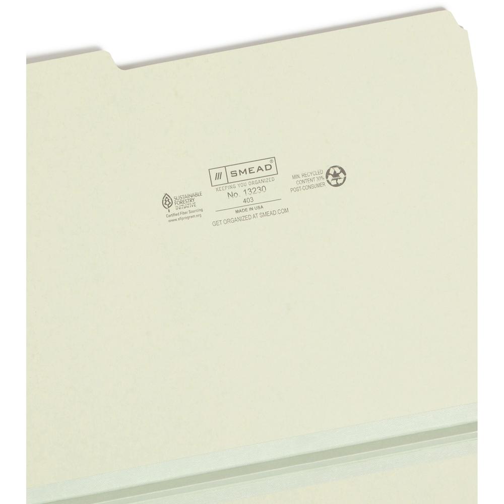 Smead 1/3 Tab Cut Letter Recycled Top Tab File Folder - 8 1/2" x 11" - 1" Expansion - Top Tab Location - Assorted Position Tab Position - Pressboard - Gray, Green - 100% Recycled - 25 / Box. Picture 7