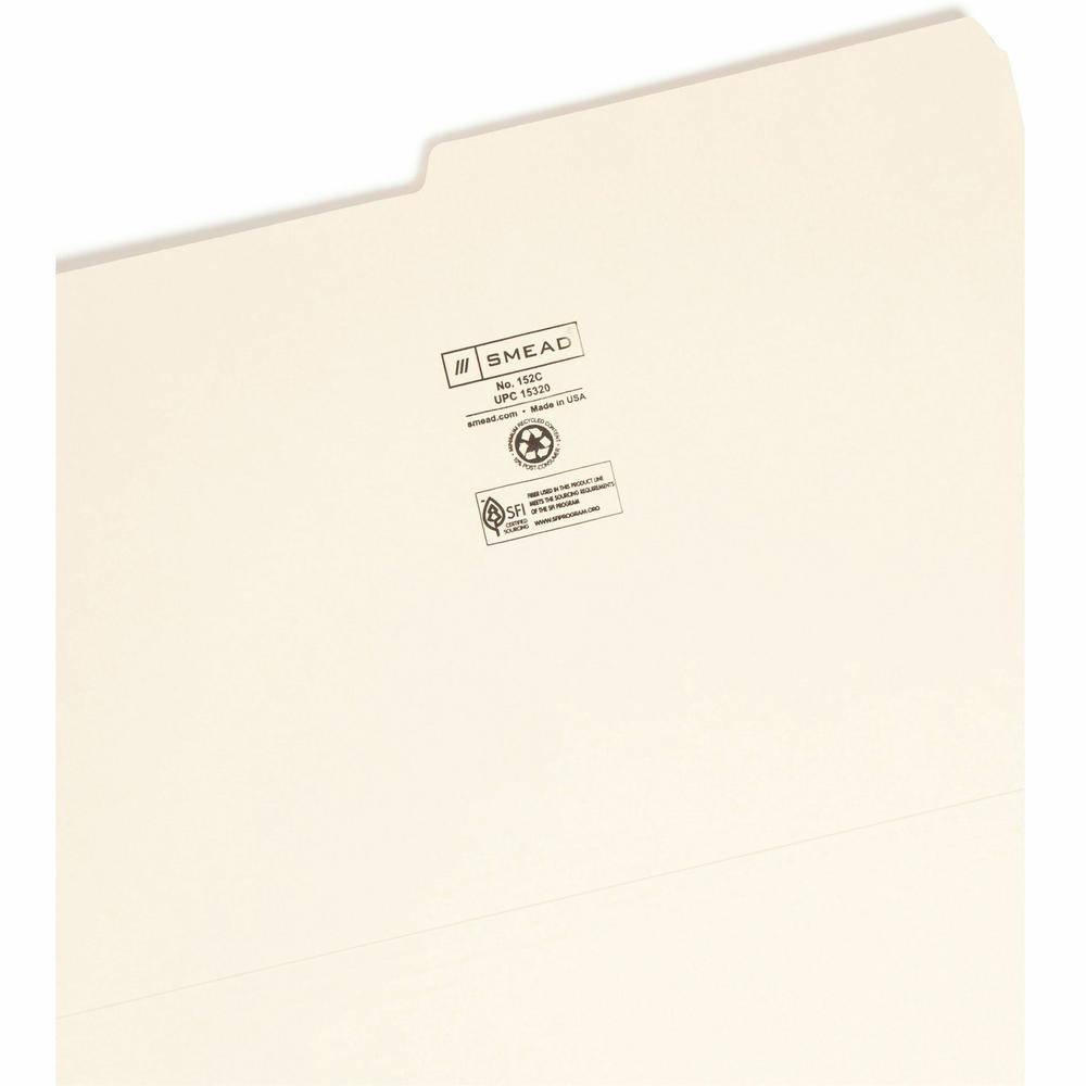 Smead 1/2 Tab Cut Legal Recycled Top Tab File Folder - 8 1/2" x 14" - 3/4" Expansion - Top Tab Location - Assorted Position Tab Position - Manila - 10% Recycled - 100 / Box. Picture 7