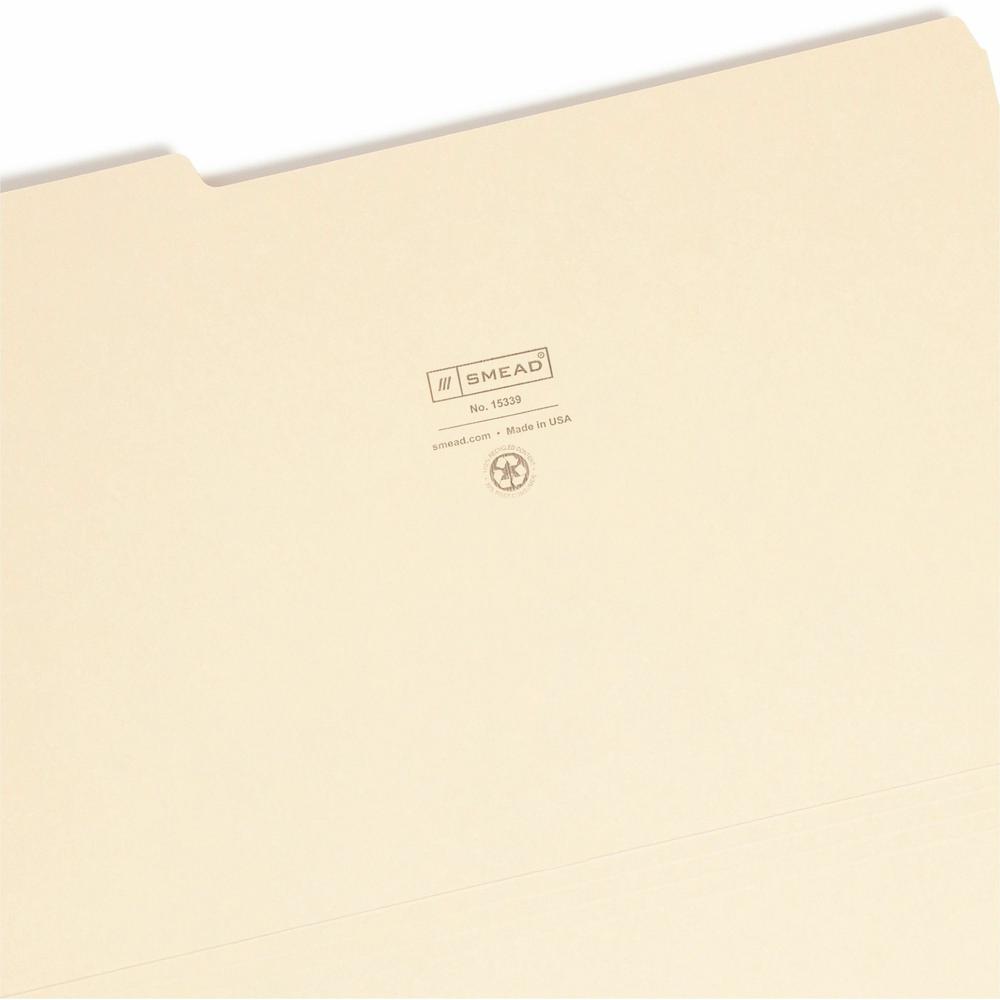 Smead 1/3 Tab Cut Legal Recycled Top Tab File Folder - 8 1/2" x 14" - 3/4" Expansion - Top Tab Location - Assorted Position Tab Position - Manila - 100% Recycled - 100 / Box. Picture 7