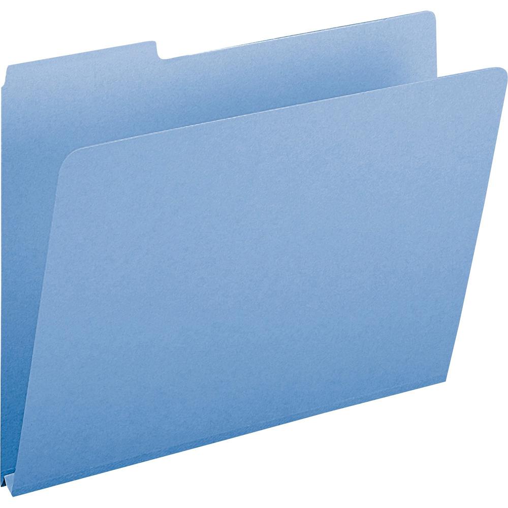 Smead Colored 1/3 Tab Cut Letter Recycled Top Tab File Folder - 8 1/2" x 11" - 1" Expansion - Top Tab Location - Assorted Position Tab Position - Pressboard - Blue - 100% Recycled - 25 / Box. Picture 9