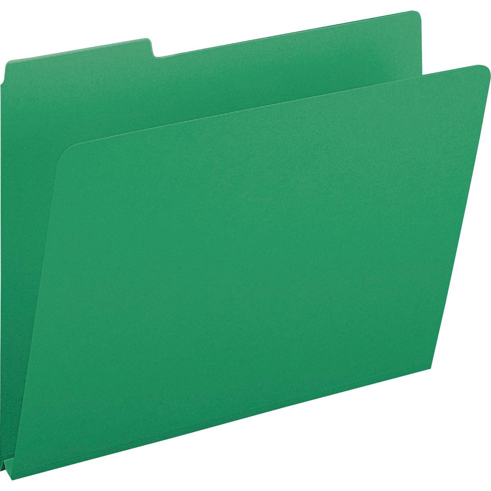 Smead Colored 1/3 Tab Cut Letter Recycled Top Tab File Folder - 8 1/2" x 11" - 1" Expansion - Top Tab Location - Assorted Position Tab Position - Pressboard - Green - 100% Recycled - 25 / Box. Picture 10