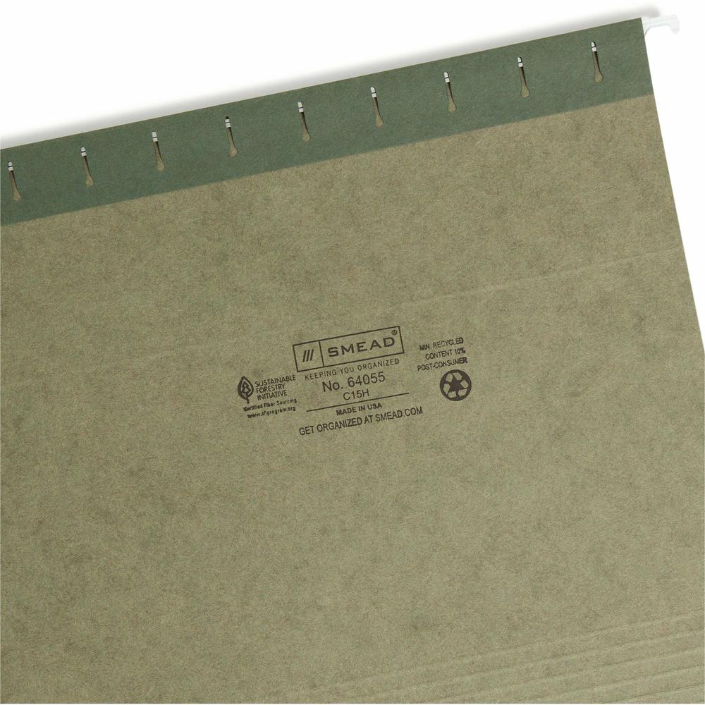 Smead 1/5 Tab Cut Letter Recycled Hanging Folder - 8 1/2" x 11" - Top Tab Location - Assorted Position Tab Position - Standard Green - 10% Recycled - 25 / Box. Picture 8
