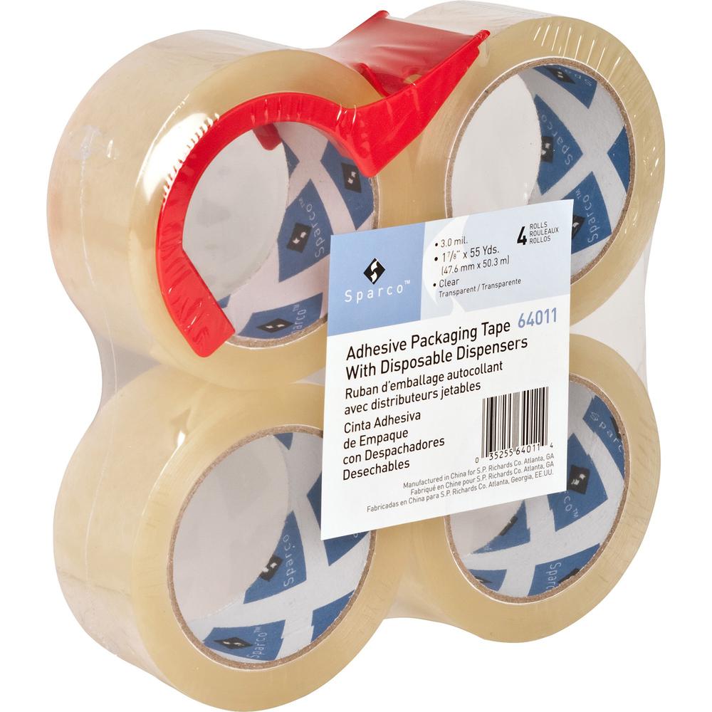 Sparco Heavy-duty Packaging Tape with Dispenser - 55 yd Length x 2" Width - 3" Core - 3 mil - Acrylic Backing - Dispenser Included - Tear Resistant, Split Resistant, Breakage Resistance - For Packing . Picture 5