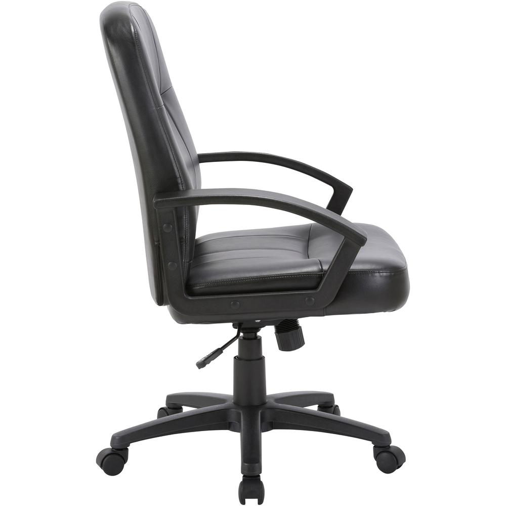Lorell Chadwick Series Managerial Mid-Back Chair - Black Leather Seat - Black Frame - 5-star Base - Black - 1 Each. Picture 8