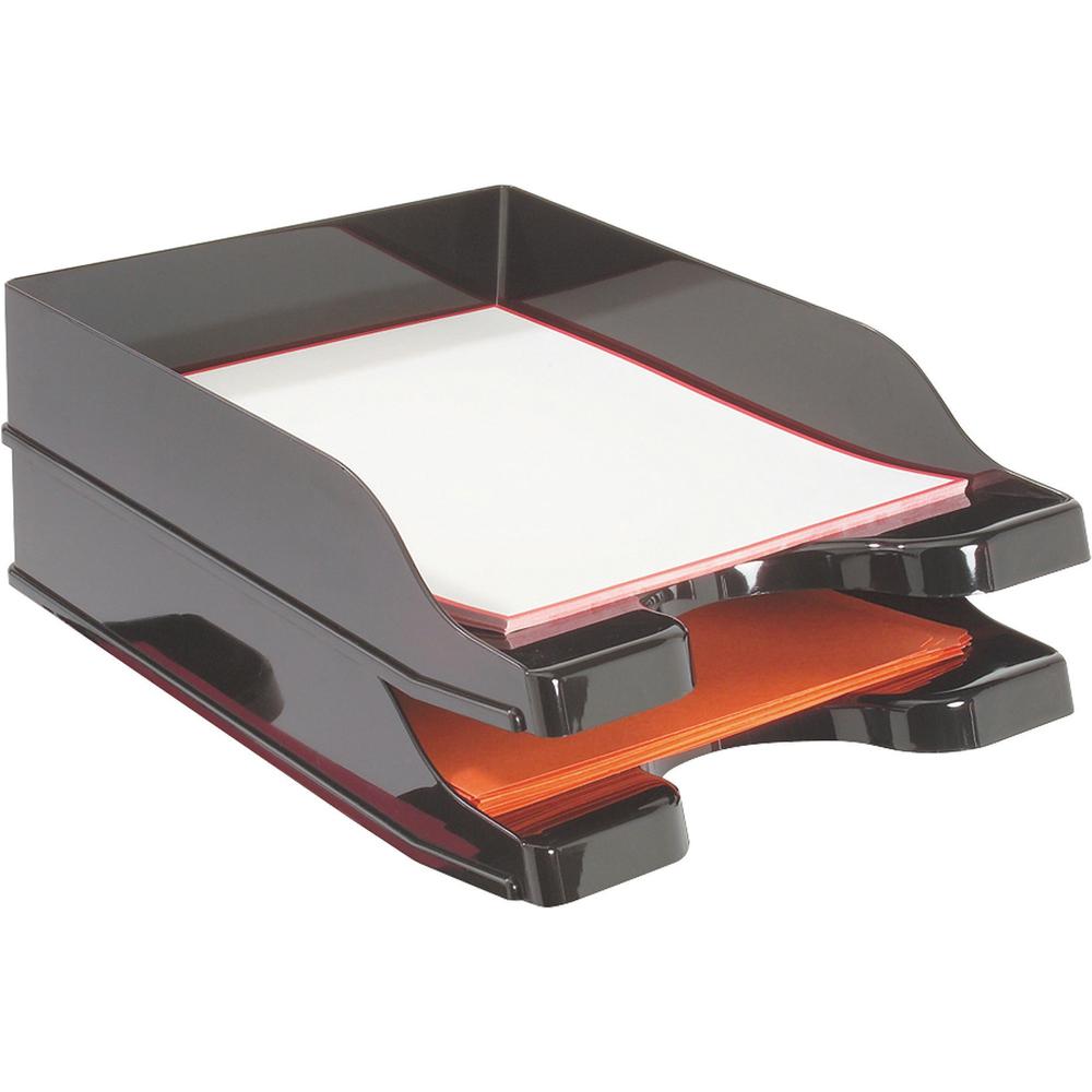 Deflecto DocuTray Multi-Directional Stacking Tray - 2 Tier(s) - 2.5" Height x 10" Width x 13.8" DepthDesktop - Black - Polystyrene - 2 / Set. Picture 6
