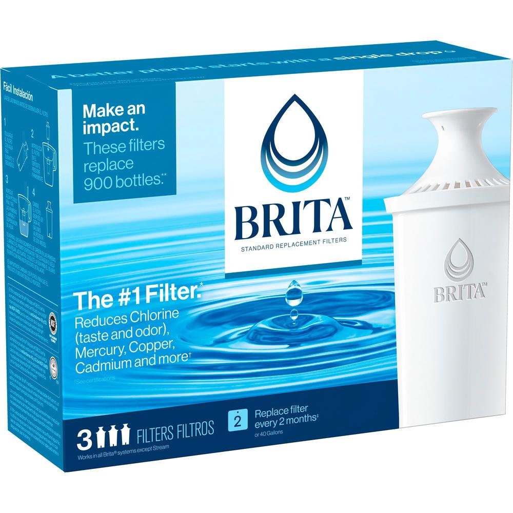 Brita Replacement Water Filter for Pitchers - Pitcher - 40 gal Filter Life (Water Capacity)2 Month Filter Life (Duration) - 3 / Pack - Blue, White. Picture 8