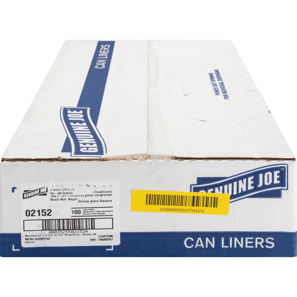 Genuine Joe 2-Ply Can Liners - Extra Large Size - 60 gal - 38" Width x 58" Length x 0.80 mil (20 Micron) Thickness - Low Density - Brown, Black - 100/Carton. Picture 13