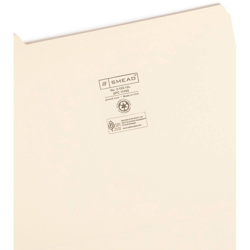 Smead 1/5 Tab Cut Letter Recycled Top Tab File Folder - 8 1/2" x 11" - 3/4" Expansion - Top Tab Location - Assorted Position Tab Position - Manila - 10% Recycled - 12 / Set. Picture 6