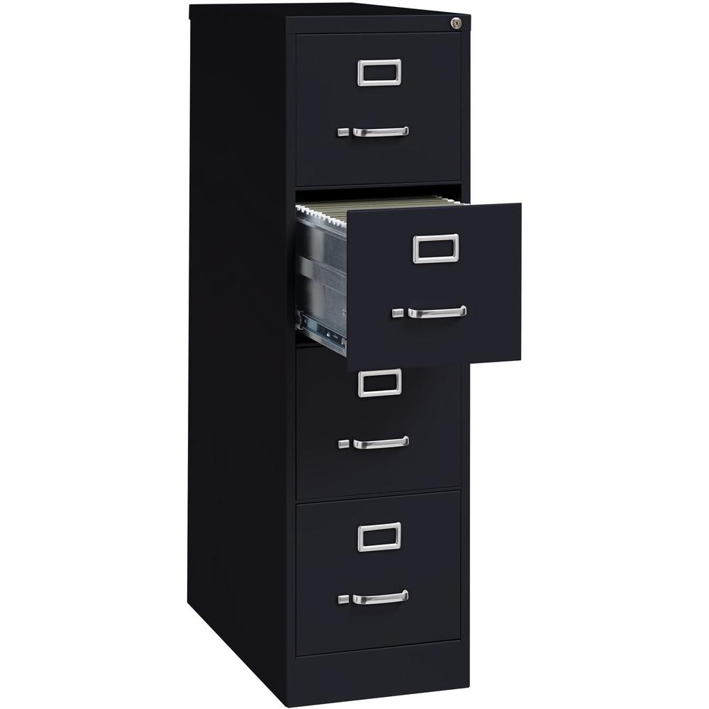 Lorell Fortress Series 26-1/2" Commercial-Grade Vertical File Cabinet - 15" x 26.5" x 52" - 4 x Drawer(s) for File - Letter - Vertical - Security Lock, Ball-bearing Suspension, Heavy Duty - Black - St. Picture 7
