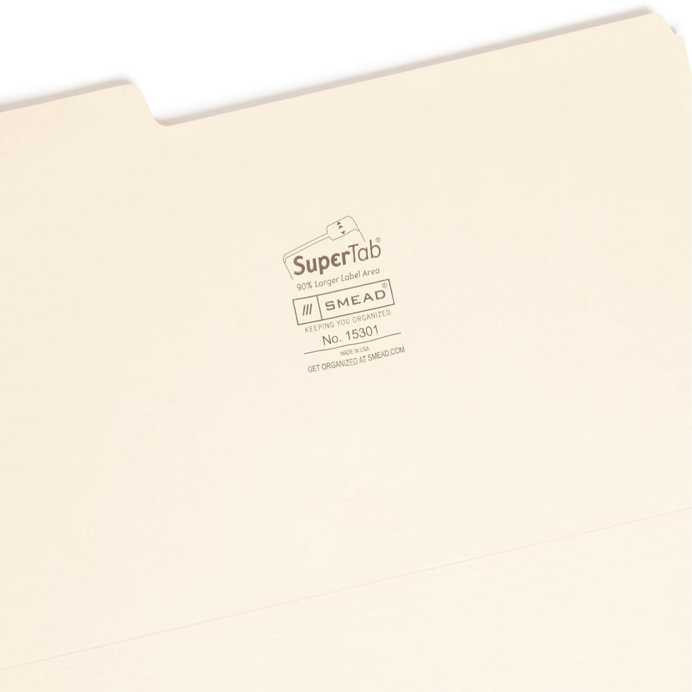Smead SuperTab 1/3 Tab Cut Legal Recycled Top Tab File Folder - 8 1/2" x 14" - 3/4" Expansion - Top Tab Location - Assorted Position Tab Position - Manila - 10% Recycled - 100 / Box. Picture 7