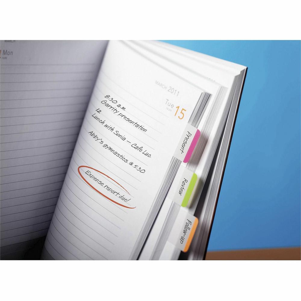 Post-it&reg; Durable Tabs - 66 Write-on Tab(s) - 1.50" Tab Height - Pink, Green, Orange Tab(s) - Repositionable - 66 / Pack. Picture 3