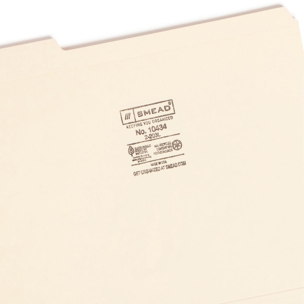 Smead 1/3 Tab Cut Letter Recycled Top Tab File Folder - 8 1/2" x 11" - Top Tab Location - Assorted Position Tab Position - Manila - Manila - 10% Recycled - 100 / Box. Picture 7