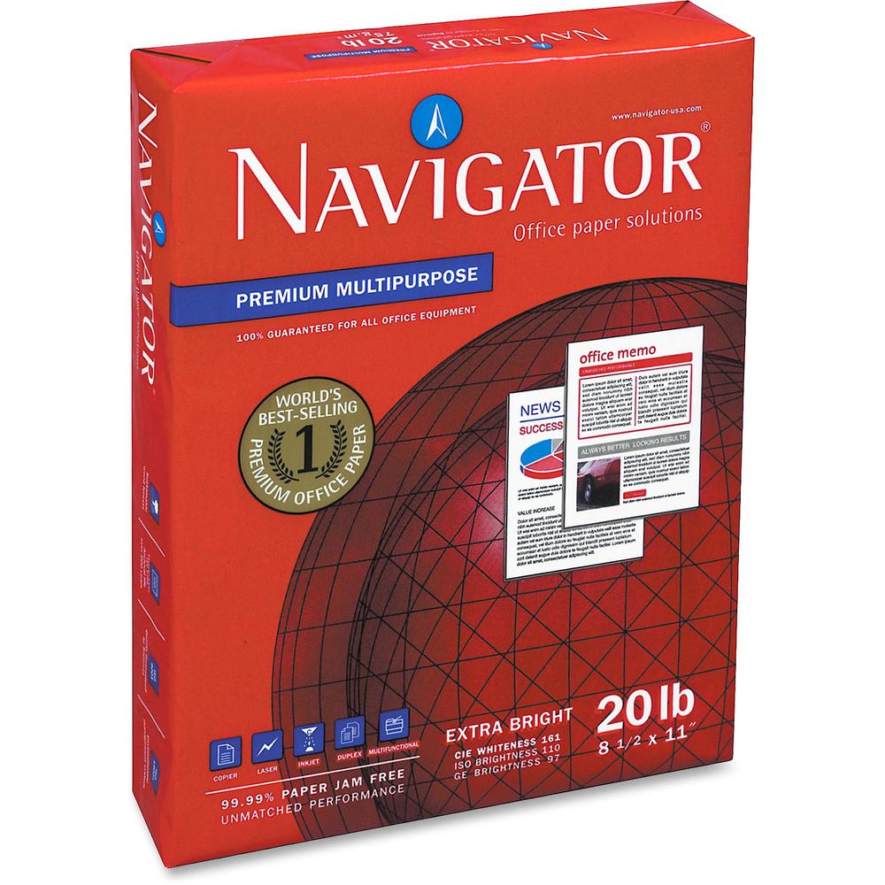 Navigator Premium Multipurpose Trusted Performance Paper - Extra Opacity - White - 97 Brightness - Letter - 8 1/2" x 11" - 20 lb Basis Weight - 5000 / Carton - White. Picture 2