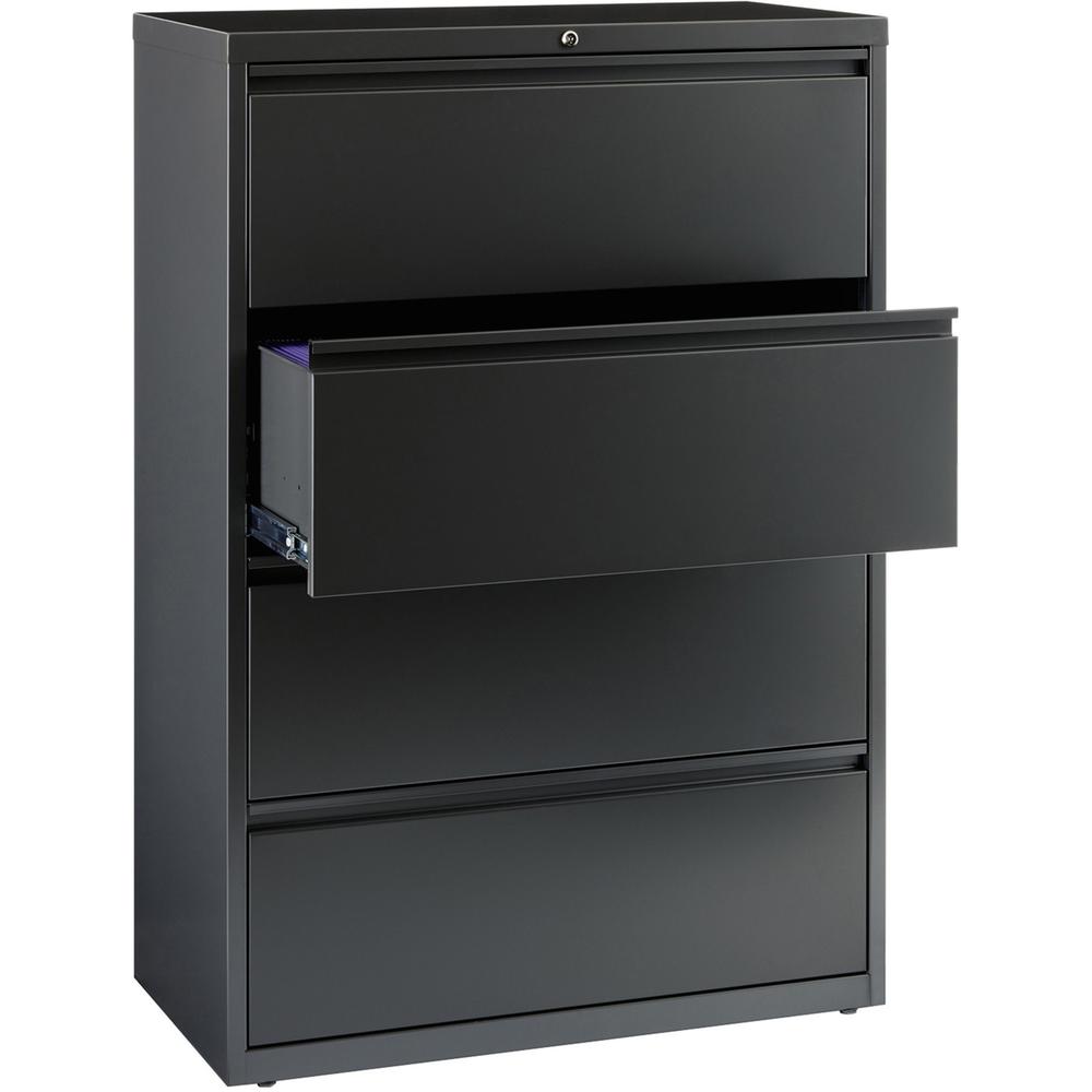 Lorell Fortress Series Lateral File - 36" x 18.6" x 52.5" - 4 x Drawer(s) - Legal, Letter, A4 - Lateral - Rust Proof, Leveling Glide, Interlocking - Charcoal - Baked Enamel - Steel - Recycled. Picture 5