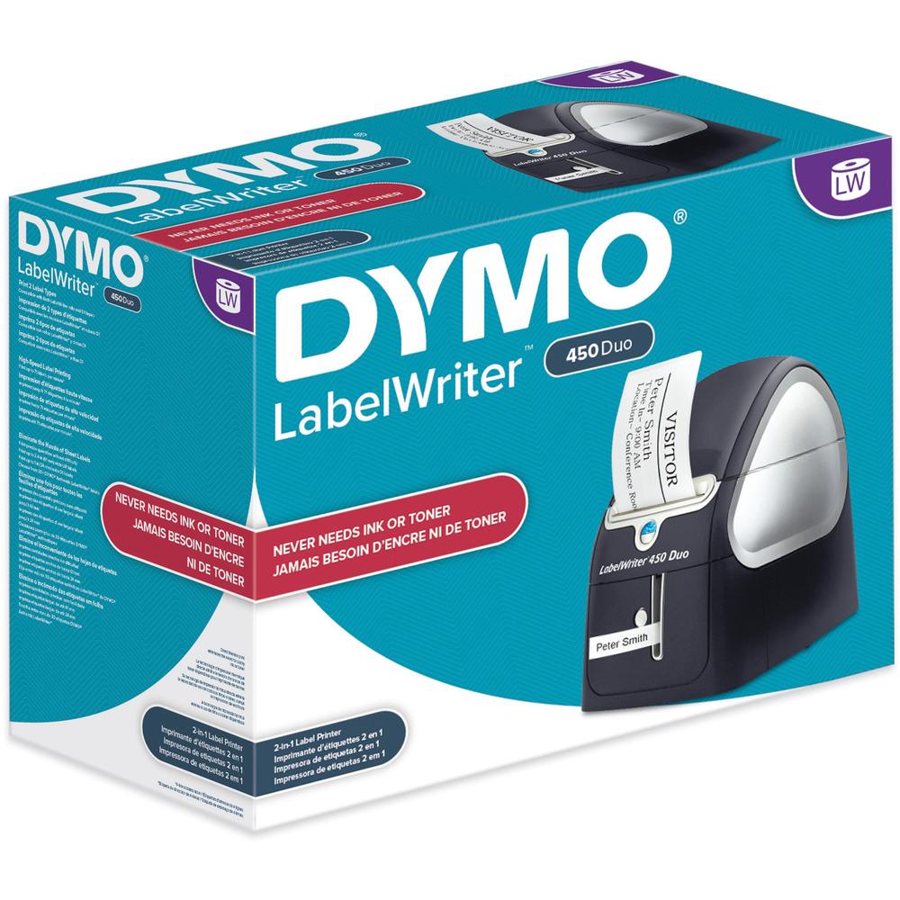 Dymo LabelWriter 450 Duo Direct Thermal Printer - Monochrome - Label Print - USB - Platinum - 0.8 Second Mono - 600 x 300 dpi. Picture 2