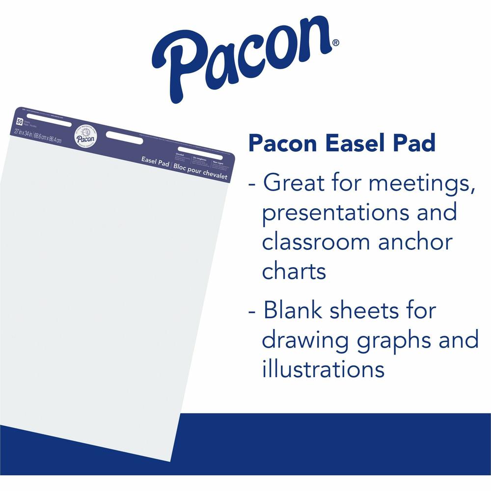 Pacon Unruled Easel Pads - 50 Sheets - Plain - Stapled/Glued - Unruled - 27" x 34" - White Paper - Chipboard Cover - Perforated, Bond Paper - 50 / Pad. Picture 2