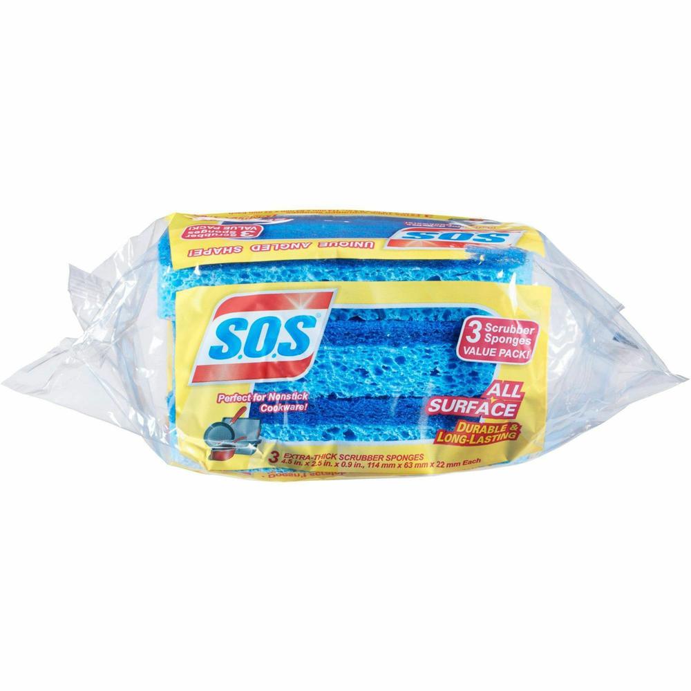 S.O.S All-Surface Scrubber Sponge - 5.3" Height x 3" Width x 0.9" Depth - 8/Carton - Cellulose - Blue. Picture 7