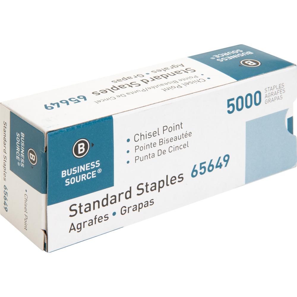 Business Source Chisel Point Standard Staples - 210 Per Strip - 1/4" Leg - 1/2" Crown - Holds 30 Sheet(s) - Chisel Point - Silver5000 / Box. Picture 8