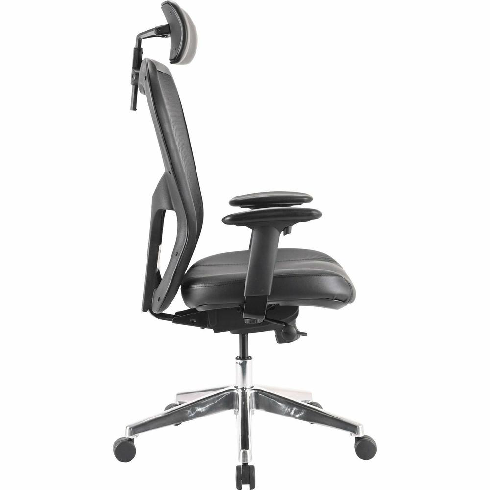Lorell Elevate Mesh High-Back Executive Office Chair - Black Leather Seat - Aluminum Frame - 5-star Base - 1 Each. Picture 6