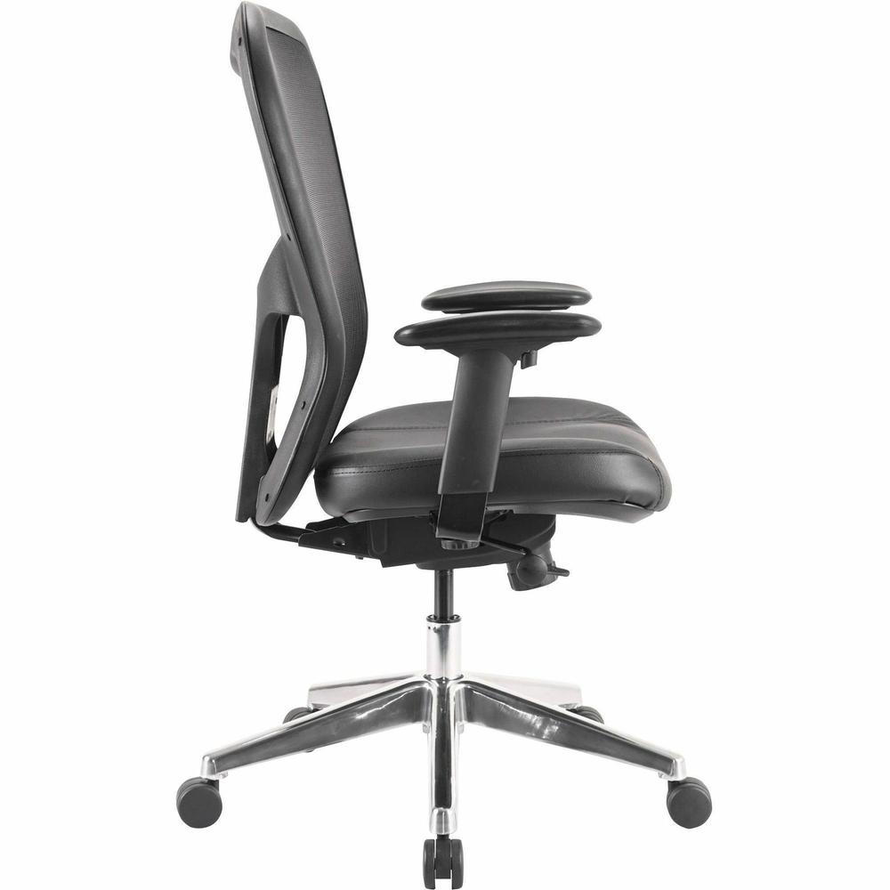 Lorell Elevate Mesh Mid-Back Office Chair - Black Leather Seat - Aluminum Frame - 5-star Base - 1 Each. Picture 6