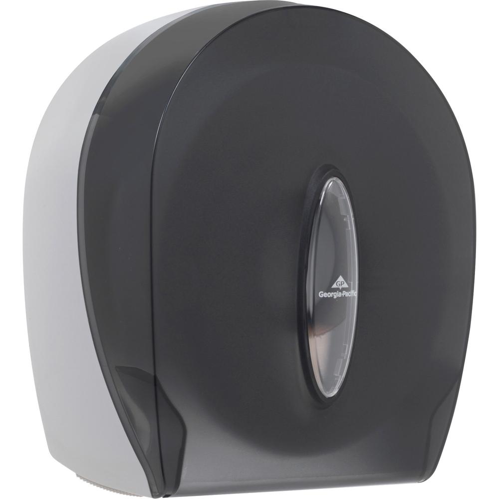 Georgia-Pacific 1-Roll Jumbo Jr. High-Capacity Toilet Paper Dispenser - Roll Dispenser - 1 x Roll - 9" Roll Diameter - 11.3" Height x 10.6" Width x 5.4" Depth - Plastic - Smoke Gray - Lockable, Washab. Picture 3