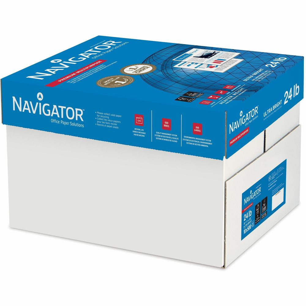 Navigator Premium Multipurpose Trusted Performance Paper - Extra Opacity - Bright White - 97 Brightness - Letter - 8 1/2" x 11" - 24 lb Basis Weight - 10 / Carton - White. Picture 4