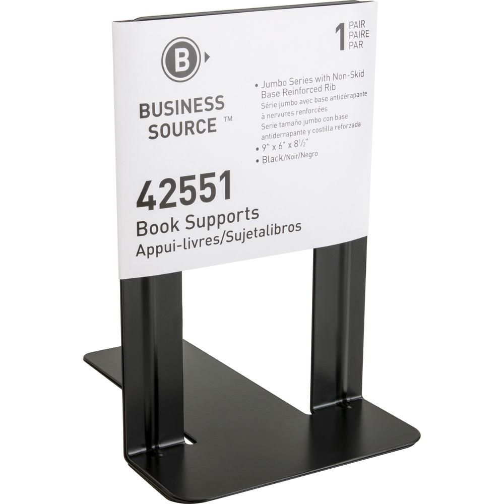 Business Source Heavy-gauge Steel Book Supports - 8.5" Height x 9" Width x 6" Depth - Desktop - Non-skid Base, Scratch Resistant, Stain Resistant - Steel - 2 / Pair. Picture 5