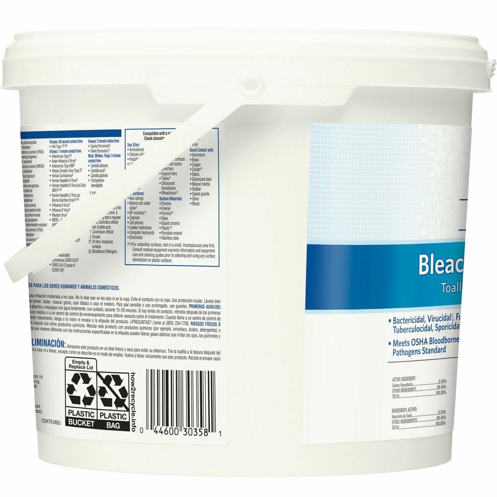 Clorox Healthcare Bleach Germicidal Wipes - Ready-To-Use Wipe12" Width x 12" Length - 1 Each - White. Picture 3