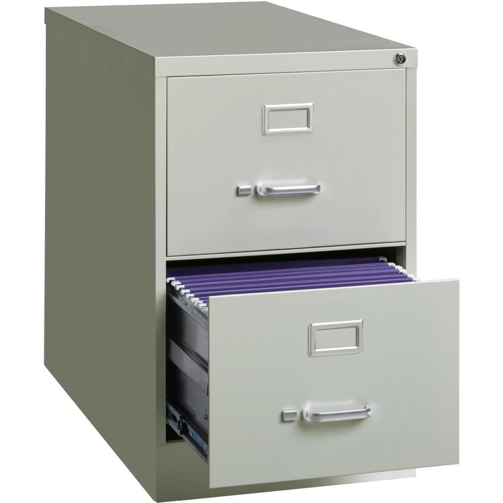 Lorell Fortress Series 26-1/2" Commercial-Grade Vertical File Cabinet - 18" x 26.5" x 28.4" - 2 x Drawer(s) for File - Legal - Vertical - Lockable, Ball-bearing Suspension, Heavy Duty - Light Gray - S. Picture 6