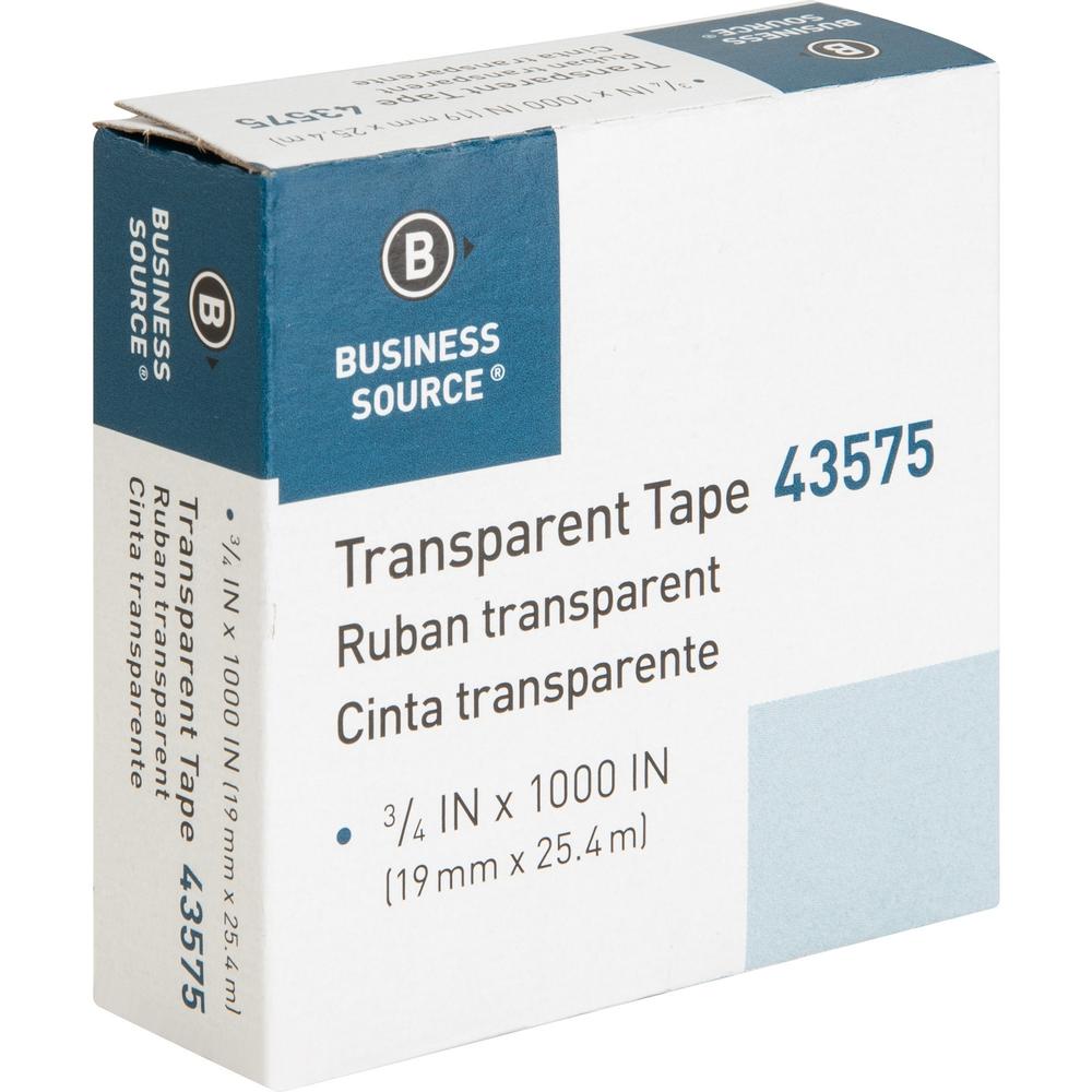 Business Source All-purpose Transparent Glossy Tape - 27.78 yd Length x 0.75" Width - 1" Core - For Sealing, Mending, Protecting - 12 / Pack - Clear. Picture 6