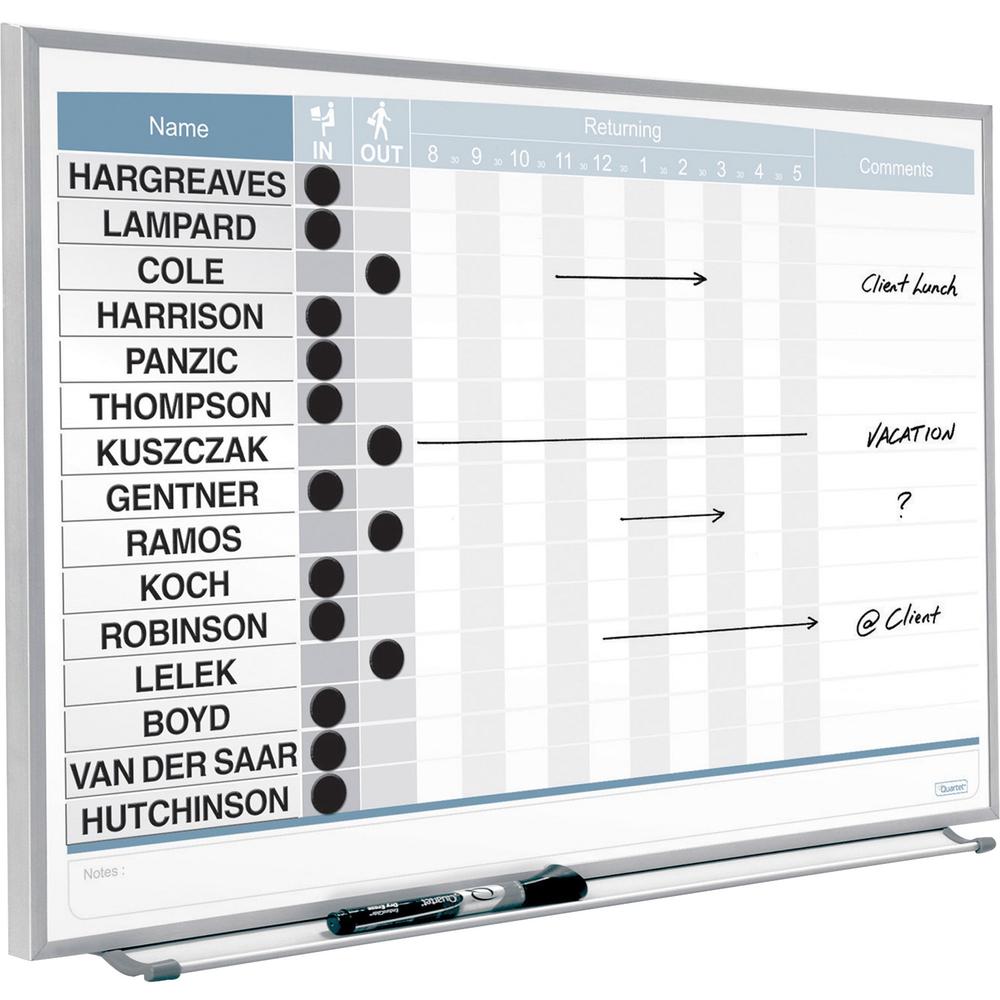 Quartet Matrix 15-employee In/Out Board - 16" Height x 23" Width - White Natural Cork Surface - Magnetic, Durable - Silver Frame - 1 Each. Picture 5