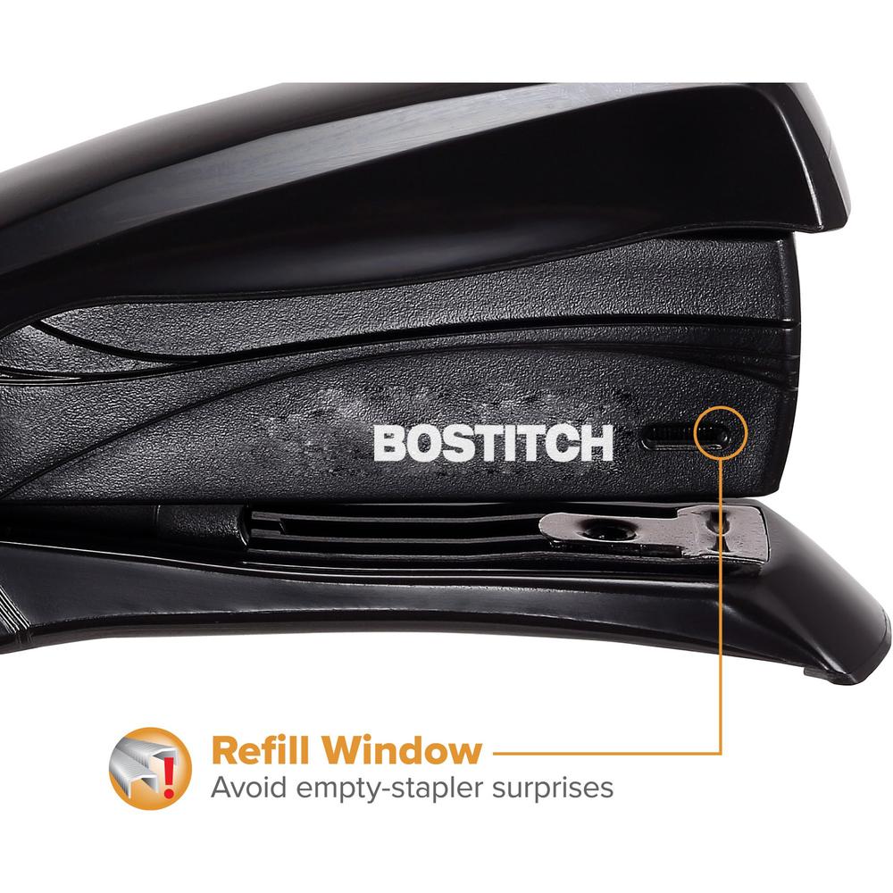 Bostitch Inspire 15 Spring-Powered Compact Stapler - 15 Sheets Capacity - 105 Staple Capacity - Half Strip - 1/4" Staple Size - 1 Each - Black. Picture 2