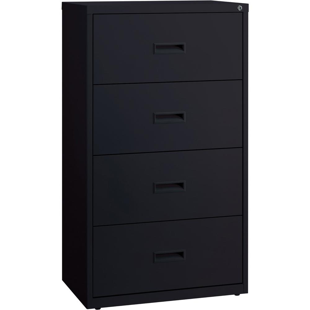 Lorell Value Lateral File - 2-Drawer - 30" x 18.6" x 52.5" - 4 x Drawer(s) for File - A4, Legal, Letter - Adjustable Glide, Ball-bearing Suspension, Label Holder - Black - Steel - Recycled. Picture 5