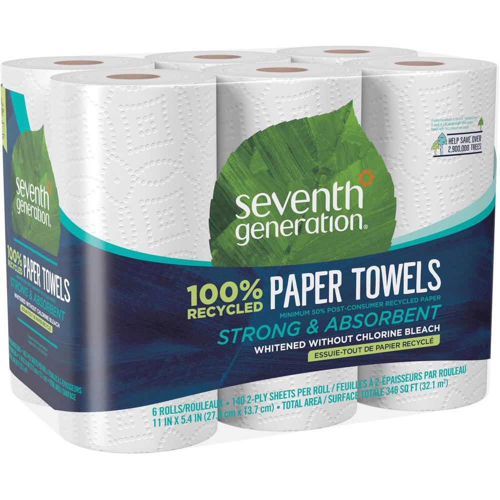 Seventh Generation 100% Recycled Paper Towels - 2 Ply - 11" x 5.40" - 140 Sheets/Roll - White - Paper - 6 / Pack. Picture 3